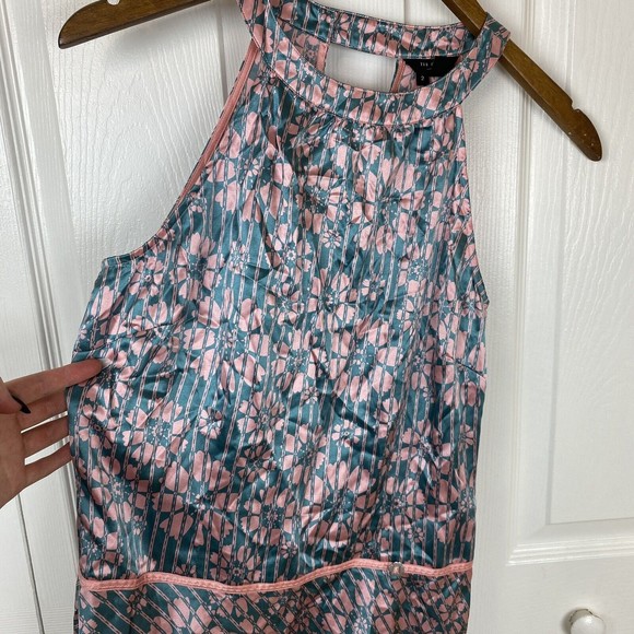 Ted baker Size 2 A-Line Silk Satin Dress Floral Pink Tank Sleeveless Midi Halter - Picture 7 of 7